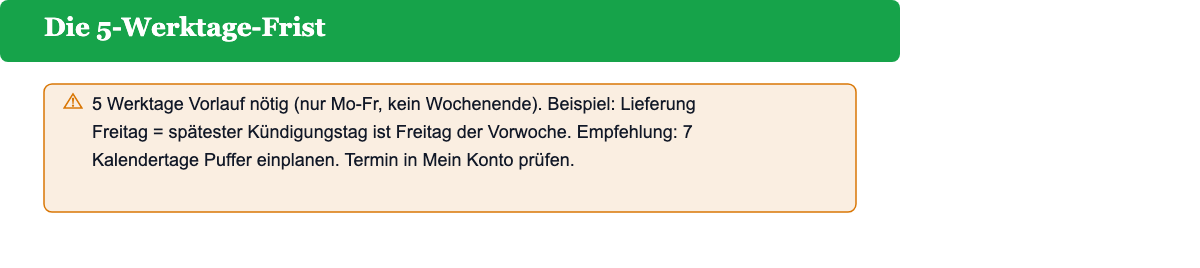 Die HelloFresh Kündigungsfrist beträgt 5 Werktage vor der nächsten Lieferung - nur Montag bis Freitag zählen