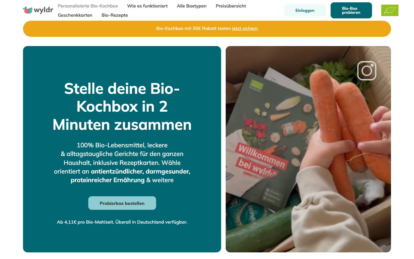 Wyldr Startseite 2026 (wyldr-bio.de) – Bio-Kochbox-Alternative