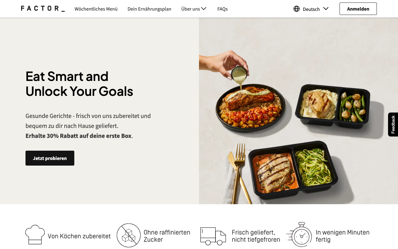 factormeals.de – Startseite des deutschen Fertigessen-Dienstes von HelloFresh