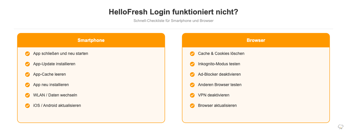 HelloFresh Login Probleme lösen: Checkliste für Smartphone und Browser