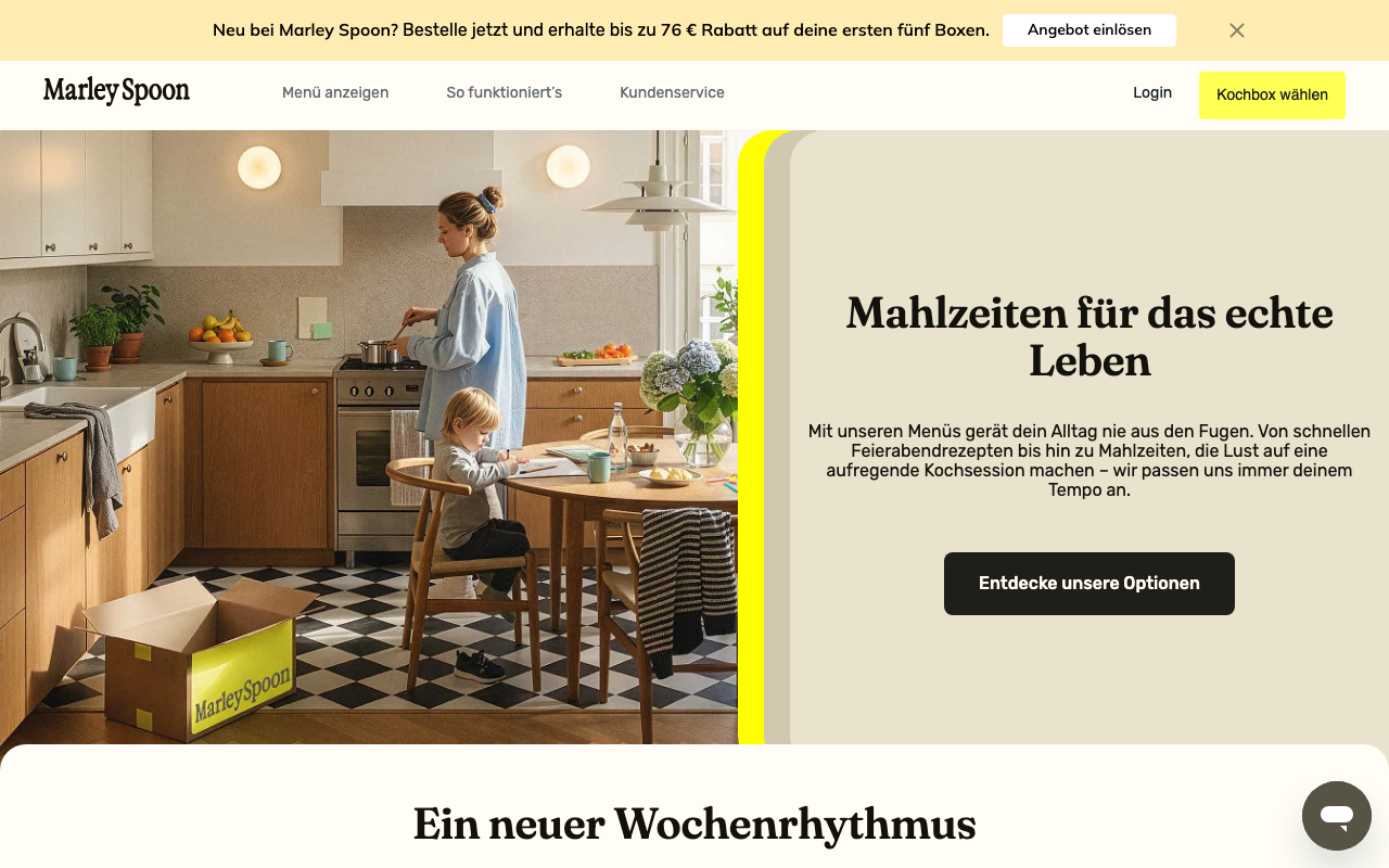 Marley Spoon Website 2026 – Startseite mit Rezeptauswahl