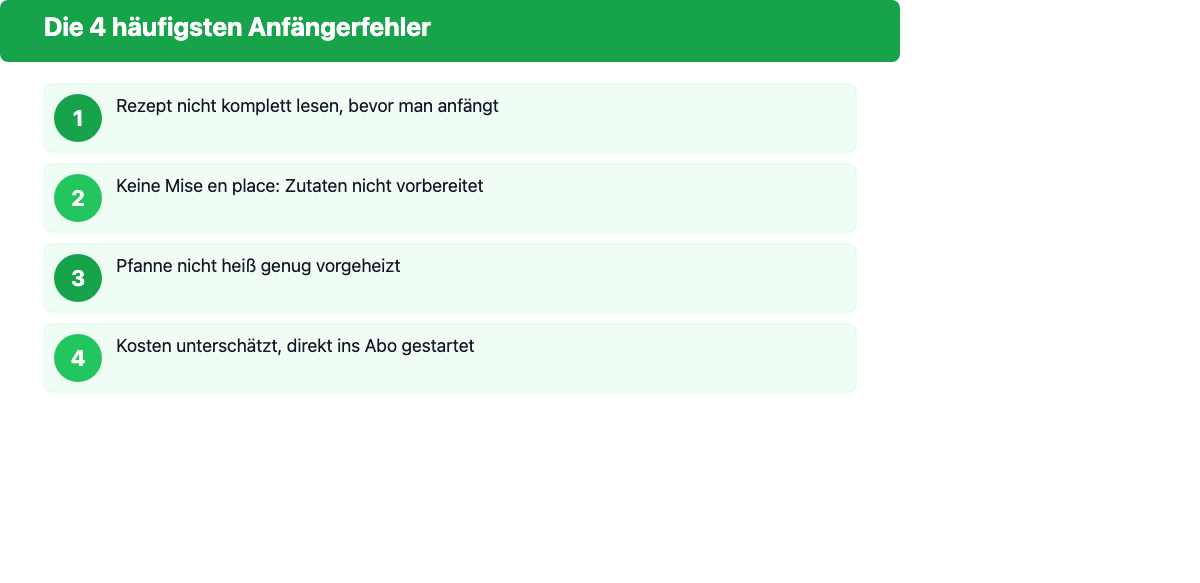 Die 4 häufigsten Anfängerfehler beim Kochen mit einer Kochbox