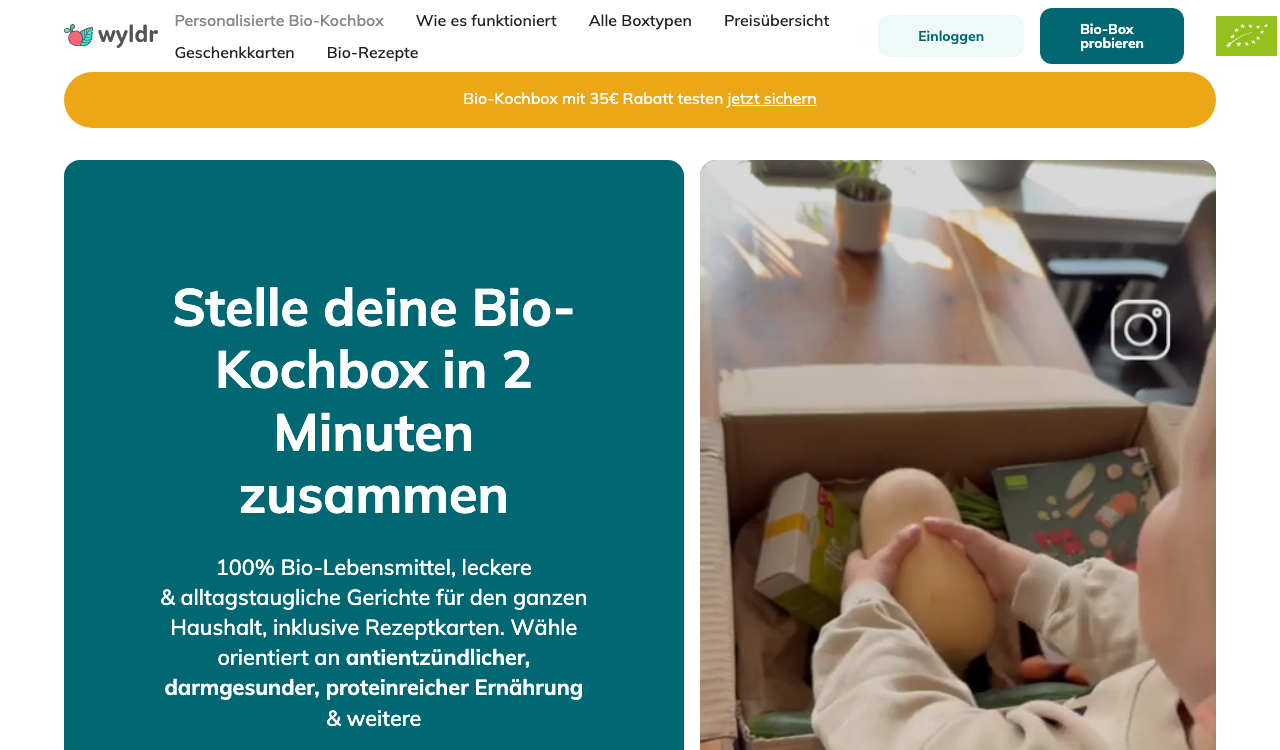 Wyldr-Bio.de Startseite – Stelle deine Bio-Kochbox zusammen