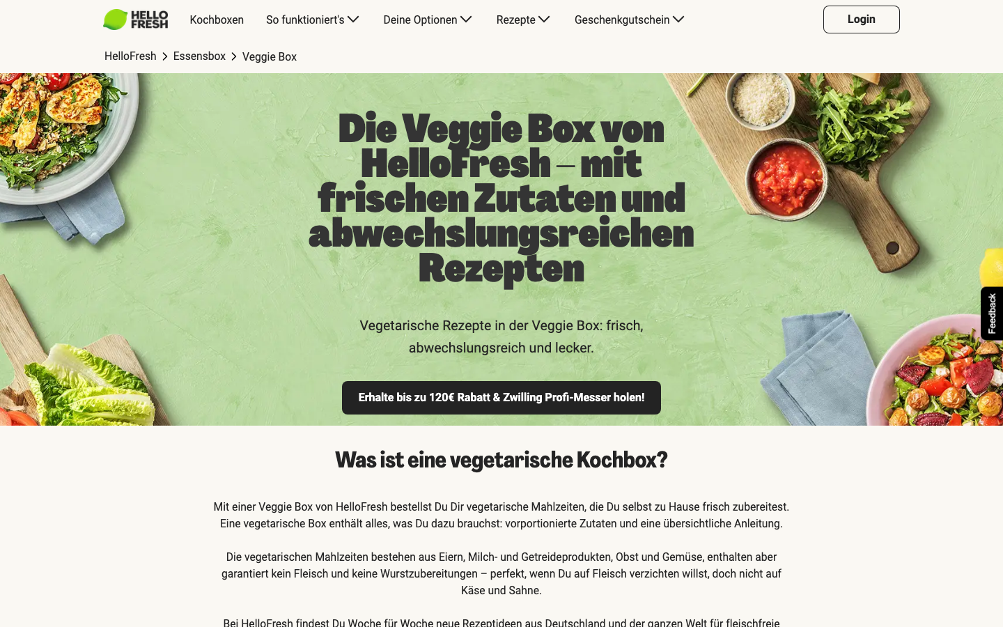 HelloFresh Veggie Box Produktseite Screenshot 2026