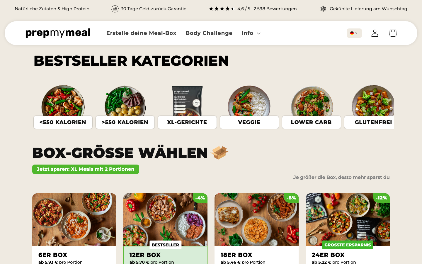 PrepmyMeal Startseite Screenshot