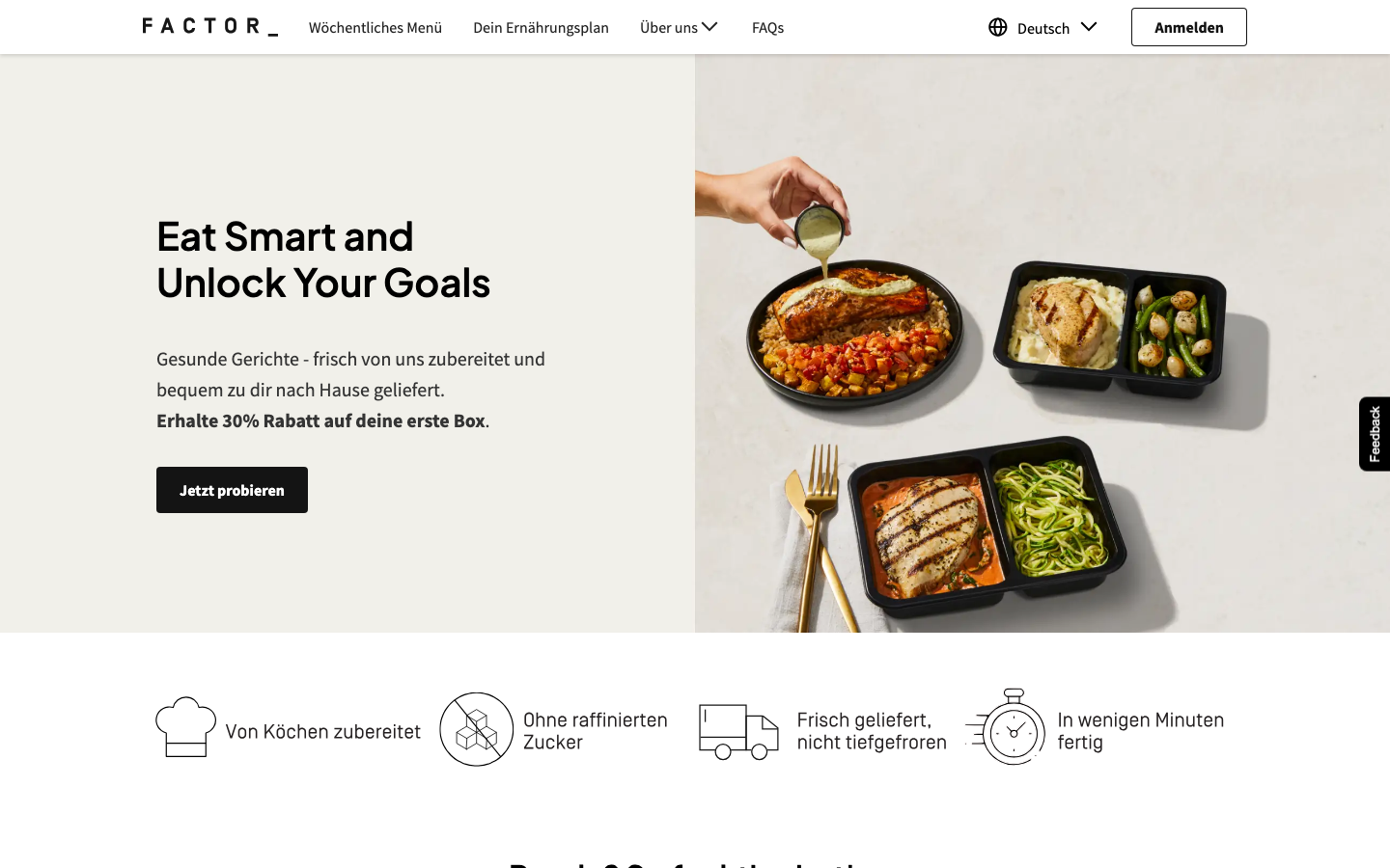 Factor Meals Startseite Screenshot