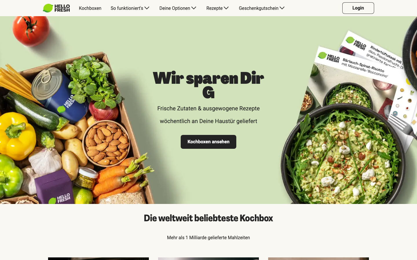HelloFresh Startseite Screenshot
