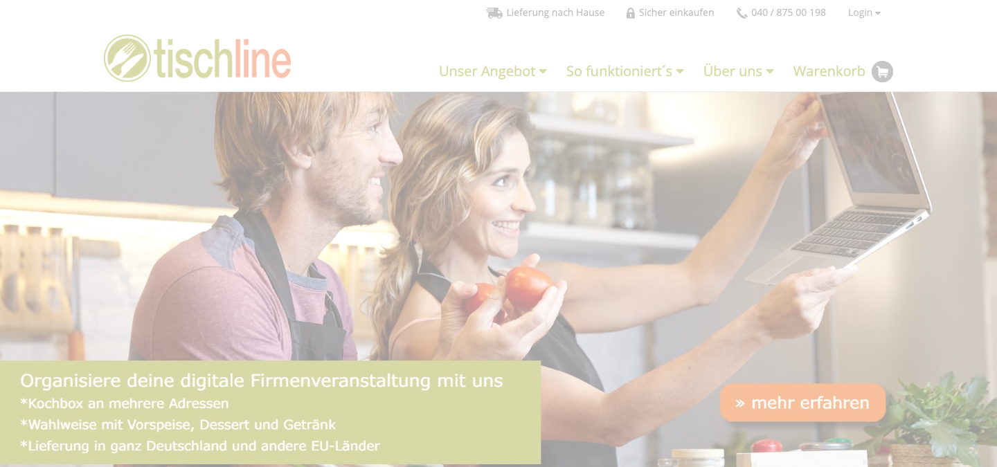 Tischline Startseite Screenshot